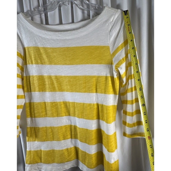 Ann Taylor LOFT 3/4 Sleeves Striped T Shirt Yellow White M Colorful Casual 73-28 - Picture 14 of 15